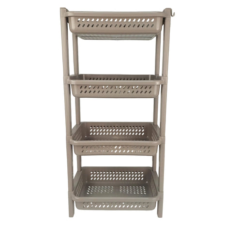 4 Tier Plastic Storage Rack 66.5cm – Stackable ABS Organizer Shelf with Ventilated Baskets