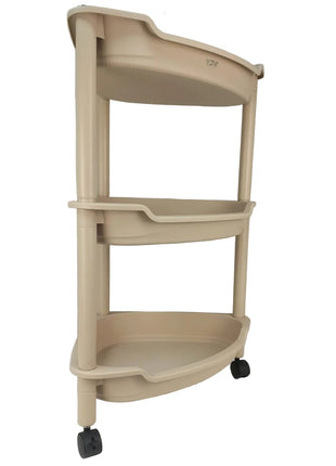 3 Tier Plastic Storage Rack with Wheels – ABS Corner Organizer Shelf with Removable Casters
