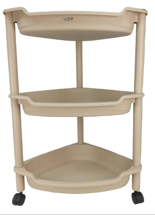 3 Tier Plastic Storage Rack with Wheels – ABS Corner Organizer Shelf with Removable Casters