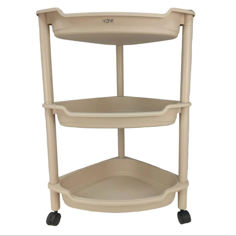3 Tier Plastic Storage Rack with Wheels – ABS Corner Organizer Shelf with Removable Casters