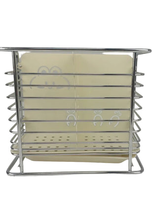 Utensil & Cutlery Holder with Drip Tray – Dual Compartment Chrome-Plated Metal & ABS Plastic Organizer