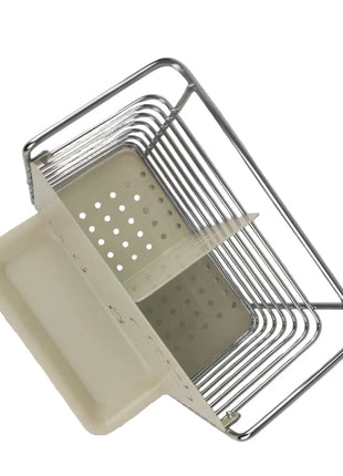 Utensil & Cutlery Holder with Drip Tray – Dual Compartment Chrome-Plated Metal & ABS Plastic Organizer