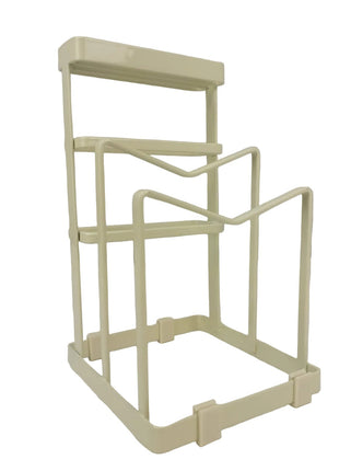 Cutting Board and Lid Organizer Rack 215mm Height – Coated Metal – Compact Matte Cream Countertop Stand