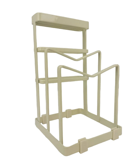 Cutting Board and Lid Organizer Rack 215mm Height – Coated Metal – Compact Matte Cream Countertop Stand