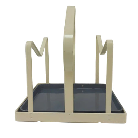 Lid and Board Organizer Rack with Drip Tray – Coated Metal Vertical Holder – Cream Countertop Stand