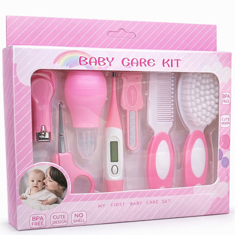 7-Piece Baby Grooming & Healthcare Kit – BPA-Free Essentials with Thermometer, Brush & Nail Tools – Pink