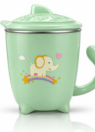 250ml Double Wall Insulated Toddler Cup with Snap-On Lid, Spill-Resistant Silicone Seal, ABS Plastic Cartoon Design, Warm & Cold Drinks