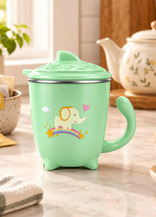 250ml Double Wall Insulated Toddler Cup with Snap-On Lid, Spill-Resistant Silicone Seal, ABS Plastic Cartoon Design, Warm & Cold Drinks