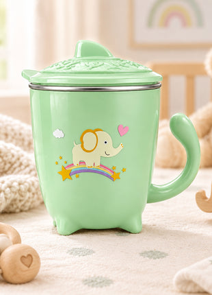 250ml Double Wall Insulated Toddler Cup with Snap-On Lid, Spill-Resistant Silicone Seal, ABS Plastic Cartoon Design, Warm & Cold Drinks