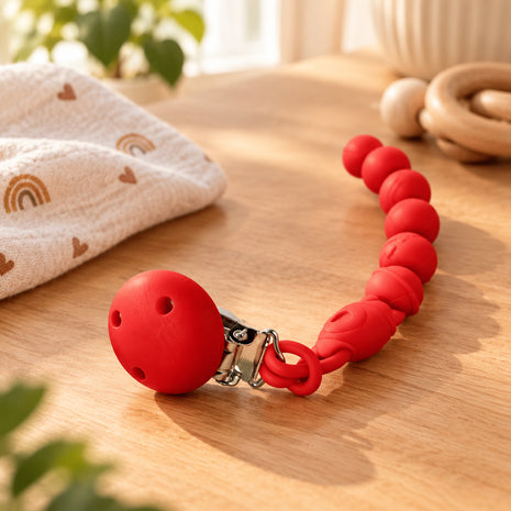 Silicone Pacifier Clip with Wooden Clip,Lightweight Baby Holder for Pacifiers & Teething Toys