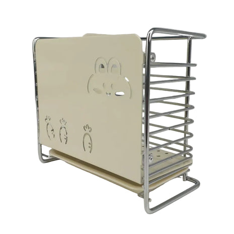 Utensil & Cutlery Holder with Drip Tray – Dual Compartment Chrome-Plated Metal & ABS Plastic Organizer