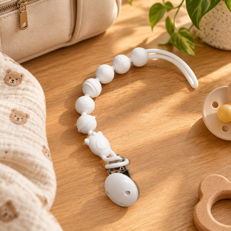 Silicone Pacifier Clip with Wooden Clip,Lightweight Baby Holder for Pacifiers & Teething Toys