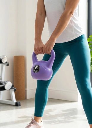 Vinyl Coated Cement Filled Kettlebell Weight 2kg to 16kg Home Gym Strength Training - 6kg