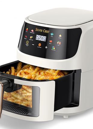 Silver Crest  Air Fryer – XXL Capacity, Visible Viewing Window, 8 Preset Functions, Non-Stick Basket, 1400W Power, for 3–6 People - Ivory