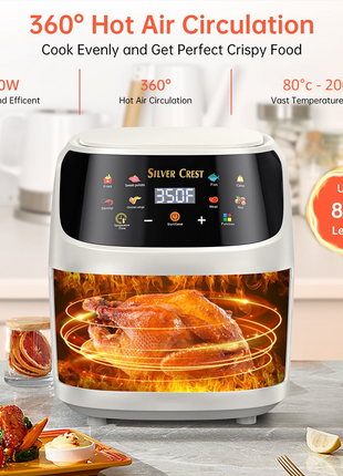 Silver Crest  Air Fryer – XXL Capacity, Visible Viewing Window, 8 Preset Functions, Non-Stick Basket, 1400W Power, for 3–6 People - Ivory