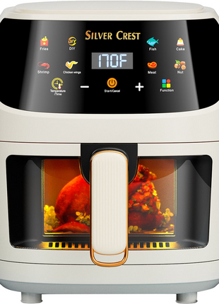 Silver Crest  Air Fryer – XXL Capacity, Visible Viewing Window, 8 Preset Functions, Non-Stick Basket, 1400W Power, for 3–6 People - Ivory