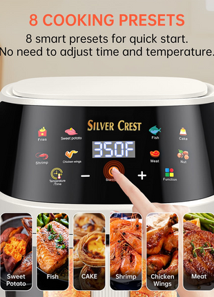 Silver Crest  Air Fryer – XXL Capacity, Visible Viewing Window, 8 Preset Functions, Non-Stick Basket, 1400W Power, for 3–6 People - Ivory
