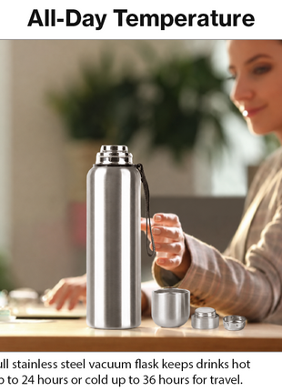 Stainless Steel Vacuum Flask with Filter – Double-Wall Insulated, Hot 24h / Cold 36h