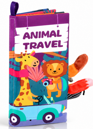 Teaching Cloth Book – Soft Crinkle Educational Baby Book 0m+, Animal Travel Design