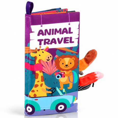 Teaching Cloth Book – Soft Crinkle Educational Baby Book 0m+, Animal Travel Design