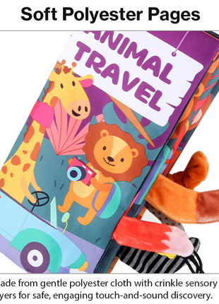 Teaching Cloth Book – Soft Crinkle Educational Baby Book 0m+, Animal Travel Design