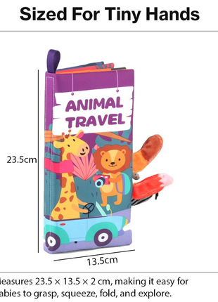 Teaching Cloth Book – Soft Crinkle Educational Baby Book 0m+, Animal Travel Design