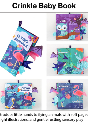 Teaching Cloth Book – Soft Crinkle Educational Baby Book 0m+, Flying Animals Design