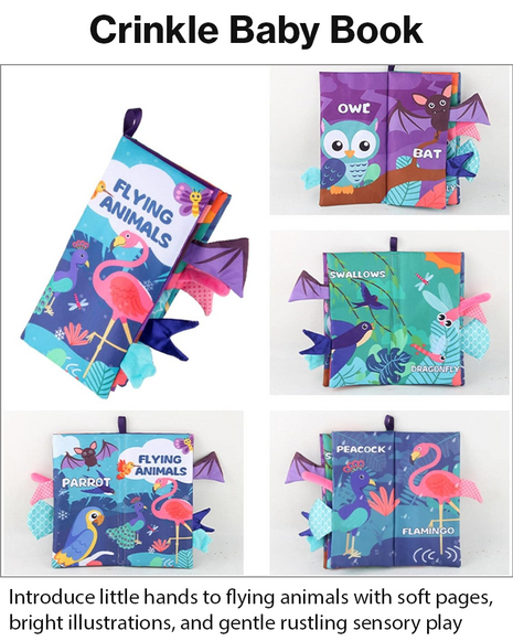 Teaching Cloth Book – Soft Crinkle Educational Baby Book 0m+, Flying Animals Design