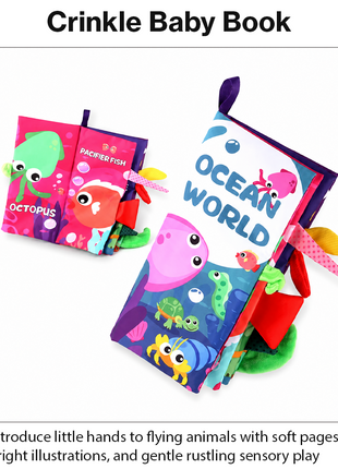Teaching Cloth Book – Soft Crinkle Educational Baby Book 0m+, Ocean World Design