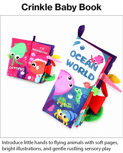 Teaching Cloth Book – Soft Crinkle Educational Baby Book 0m+, Ocean World Design