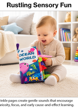 Teaching Cloth Book – Soft Crinkle Educational Baby Book 0m+, Ocean World Design