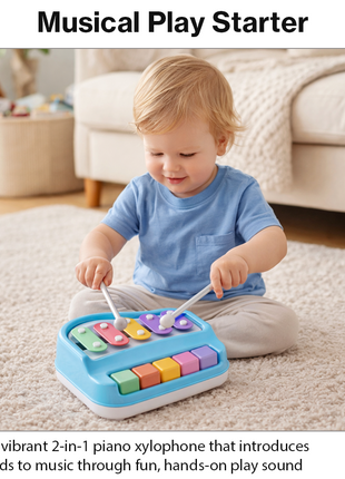 2‑in‑1 Piano Xylophone Toy for Kids – 8‑Tone Musical Instrument with Drum Sticks