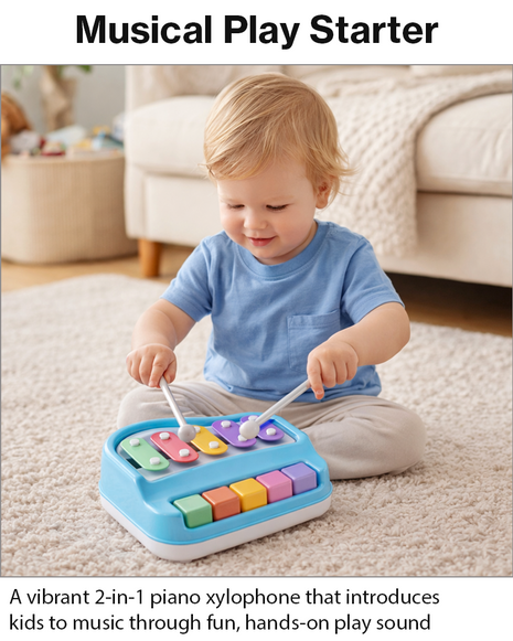 2‑in‑1 Piano Xylophone Toy for Kids – 8‑Tone Musical Instrument with Drum Sticks
