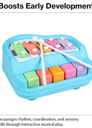 2‑in‑1 Piano Xylophone Toy for Kids – 8‑Tone Musical Instrument with Drum Sticks