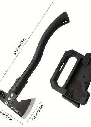 OUTGEAR Survival Axe 375mm – 3Cr13 Steel Hatchet with Hammer, Firestarter, Whistle & Sheath – Black