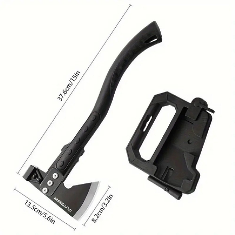 OUTGEAR Survival Axe 375mm – 3Cr13 Steel Hatchet with Hammer, Firestarter, Whistle & Sheath – Black