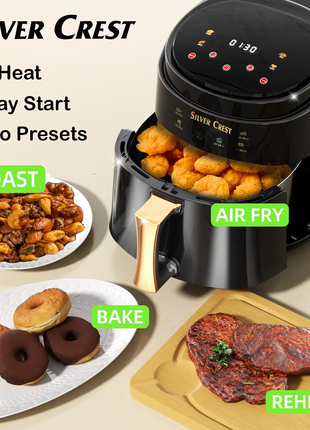 Silver Crest JD689B Air Fryer – XXL Capacity, 4 Preset Functions, 1400W Power, Adjustable Temp 80–210°C, Non-Stick Basket, for 3–6 People - Black