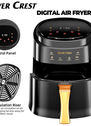 Silver Crest JD689B Air Fryer – XXL Capacity, 4 Preset Functions, 1400W Power, Adjustable Temp 80–210°C, Non-Stick Basket, for 3–6 People - Black