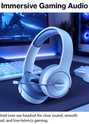 Over-Ear Gaming Headset with Boom Mic, 40 mm Drivers and 3.5 mm Multi-Platform Compatibility Blue
