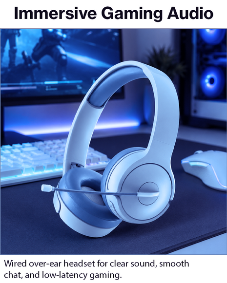 Over-Ear Gaming Headset with Boom Mic, 40 mm Drivers and 3.5 mm Multi-Platform Compatibility Blue
