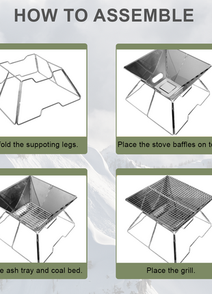 OutGear Foldable Portable Braai & Fire Pit – Stainless Steel, Lightweight BBQ Grill, 31x31cm Cooking Surface, Compact for Camping, Beach, Backyard, Outdoor Cooking – 1.6kg