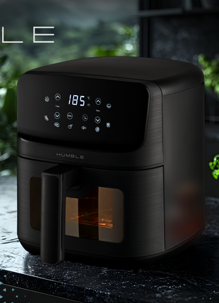 Humble 5.2L Air Fryer with Visible Window – Large Capacity, Black – Oil-Free Cooking with Adjustable Time & Temp, Easy to Clean, Family-Sized Electric Airfryer