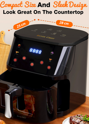 Silver Crest 8L Air Fryer – Smart Visual Window, 4 Cooking Presets, LED Touchscreen, Oil-Free Frying, Energy Efficient, Black