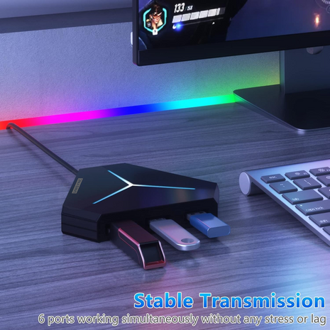 USB Hub 6-Port USB 3.0 + USB 2.0 Expander – Plug & Play – Compact Heat-Safe Design