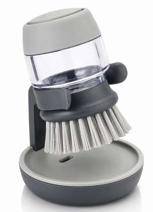 Soap Dispensing Palm Brush with Storage Stand – Refillable Dish Scrubber for Kitchen