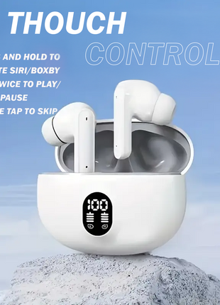 Norden TWS Wireless Earphones Bluetooth 5.3 with Charging Case, Type-C Fast Charging, Touch Control, Noise Reduction, Built-in Mic for Calls and Music - Compatible with iOS & Android - White