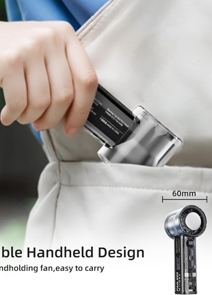 Handheld Fan 3000mAh – 6-Speed Personal Turbo Cooler with USB-C Charging, Transparent Shell