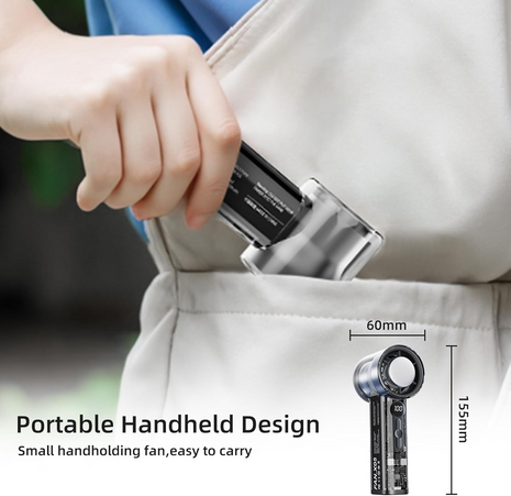 Handheld Fan 3000mAh – 6-Speed Personal Turbo Cooler with USB-C Charging, Transparent Shell