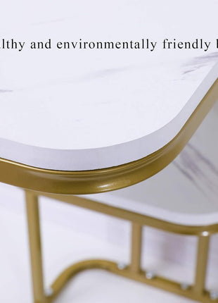 C-Shaped Side Table 50x30cm – 2-Tier Faux Marble MDF with Gold Steel Frame