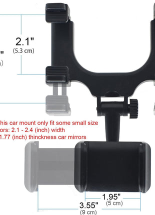 Rearview Mirror Phone Mount for 2.1–2.4" Mirrors – 360° Rotating ABS Holder for Smartphones GPS